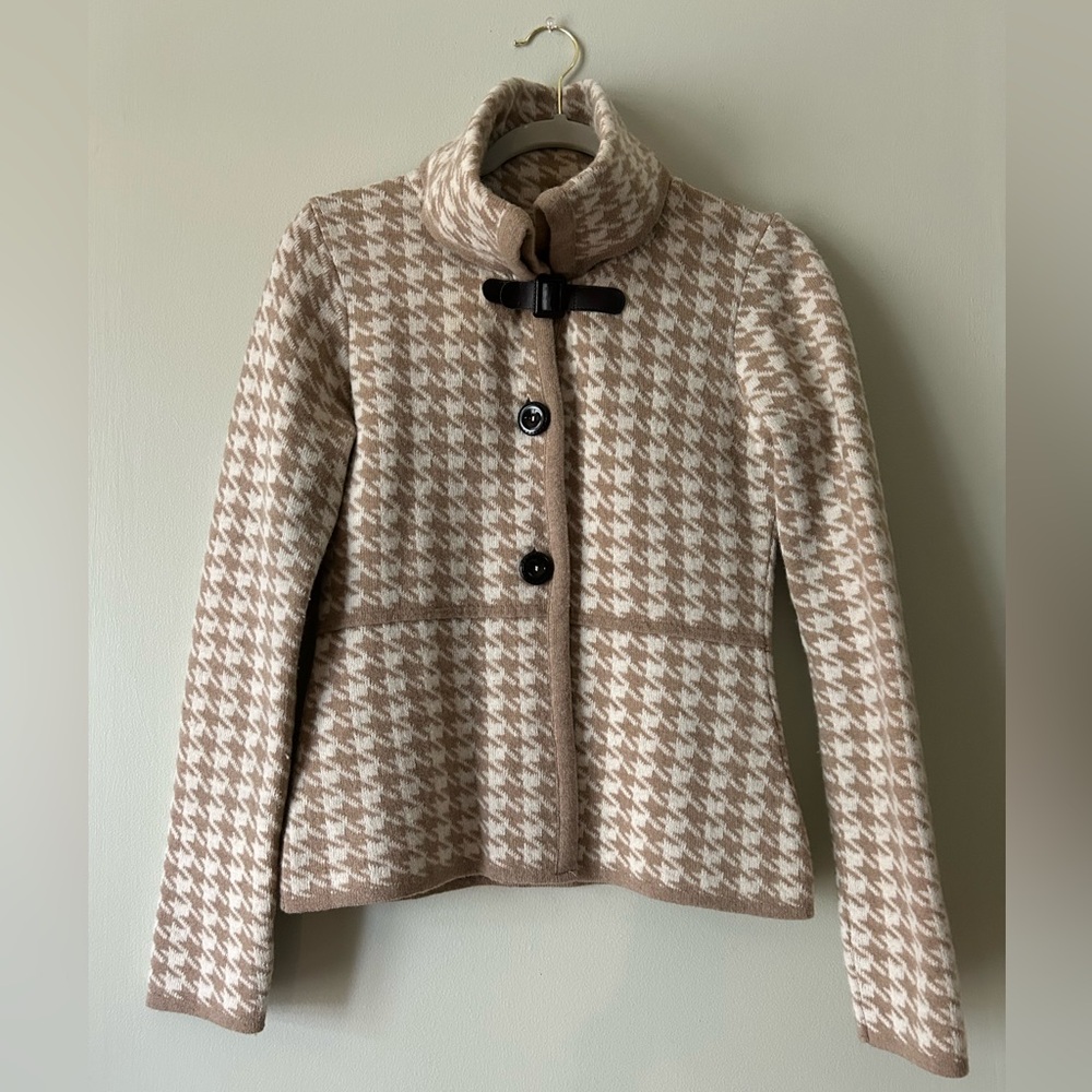 A. Ida Wool Houndstooth Sweater Jacket